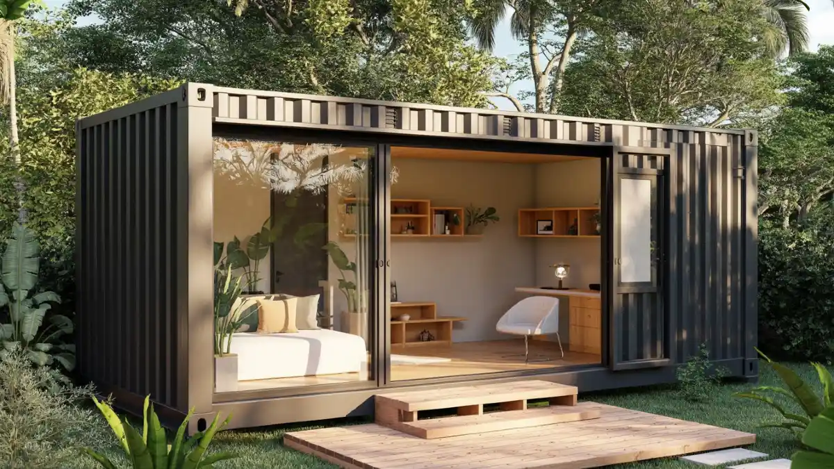 Sleek and Simple Shipping Container Office – A Modern Workspace in Nature