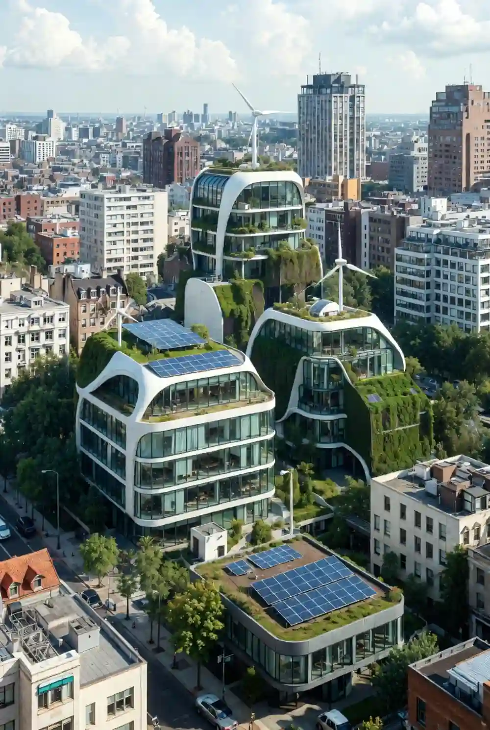 Snowy White & Emerald Green Urban Oasis - Retrofitting the City for a Solarpunk Future