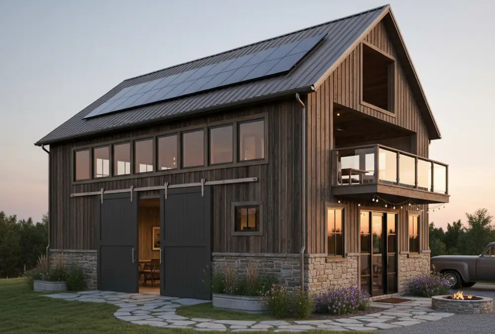 Soaring Beams & Modern Media Lounge - High-Contrast Barn Living on a Budget