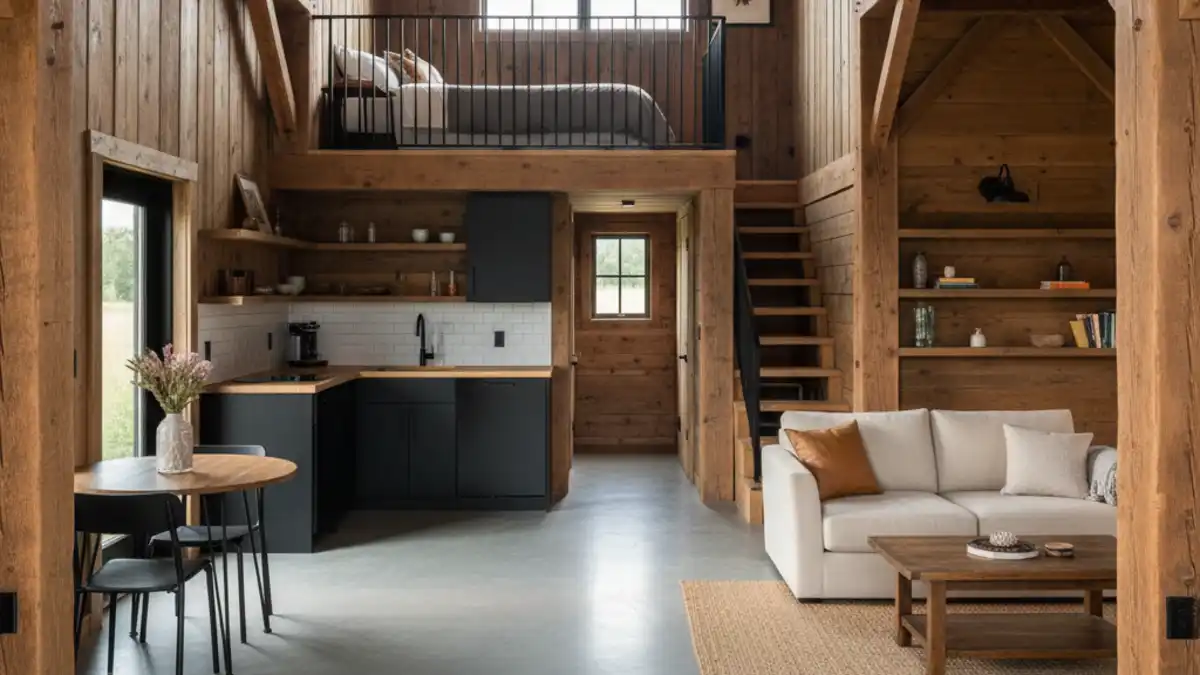 Soaring Timbers & Matte Black Kitchen - Rustic Loft Living on a Smart Budget