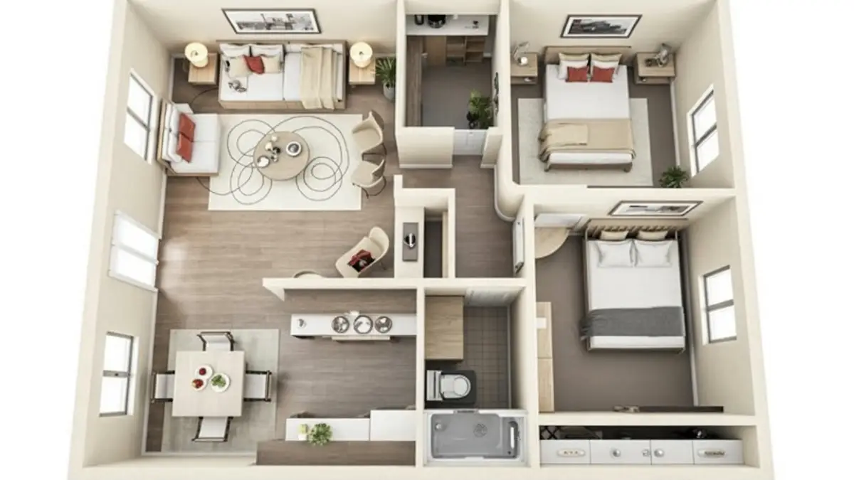 Soft Beige Harmony – Two-Bedroom Tiny Home with Airy, Balanced Design