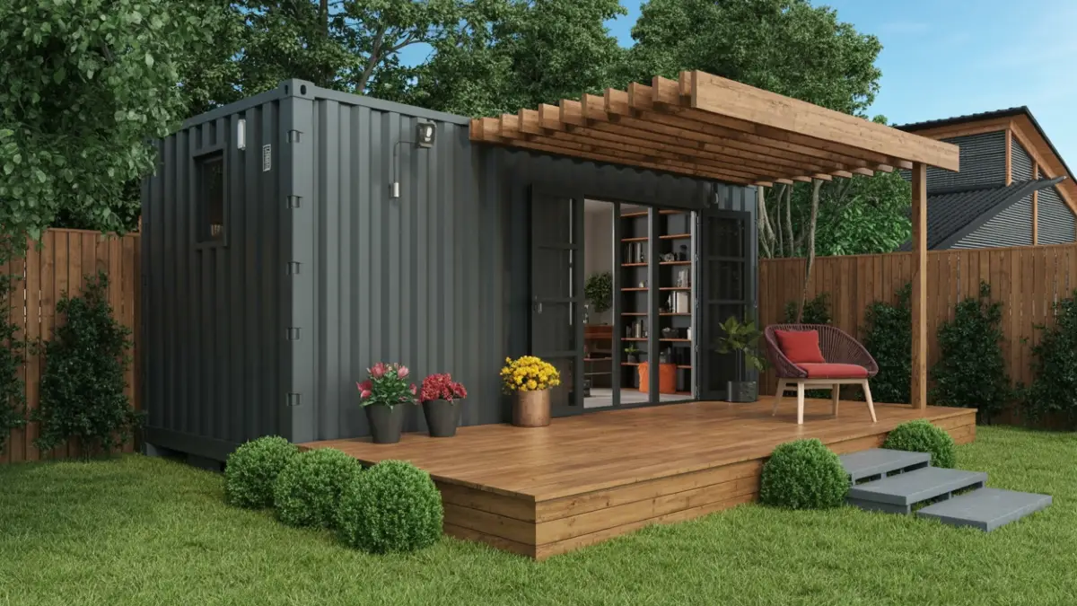 Stylish and Functional Backyard Shipping Container Studio – A Modern Retreat