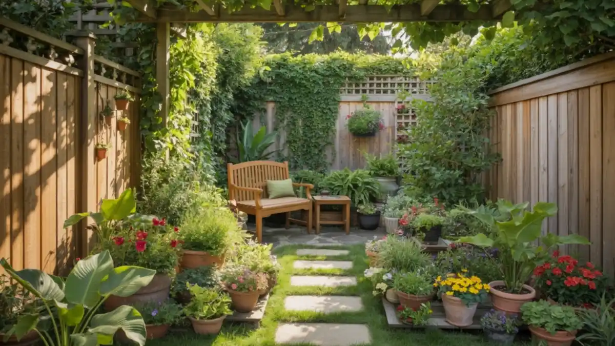 Sun-Dappled Fern & Timber Retreat – High-Yield Privacy in a Pocket Garden