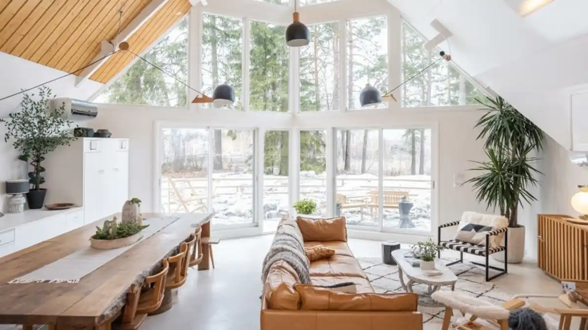 Sun-Drenched Scandi-Chic Living & Dining - Airy Modern A-Frame Sanctuary