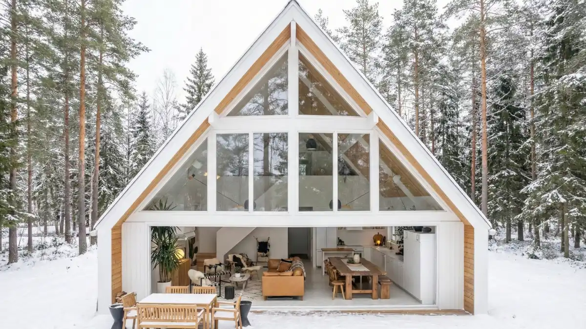 Sun-Drenched Scandi-Chic Living & Dining - Airy Modern A-Frame Sanctuary
