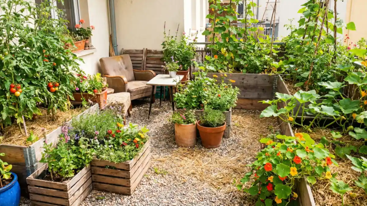 Sun-Ripened Tomato & Pallet Crate Jungle – Edible Chaos for Urban Harvesters