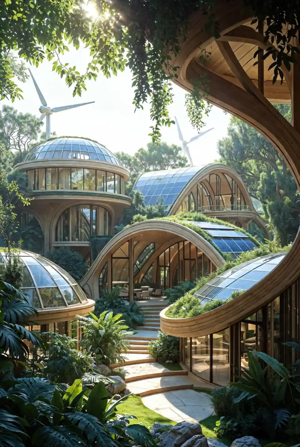 Timber Arches & Solar Domes - A Biophilic Solarpunk Community Vision