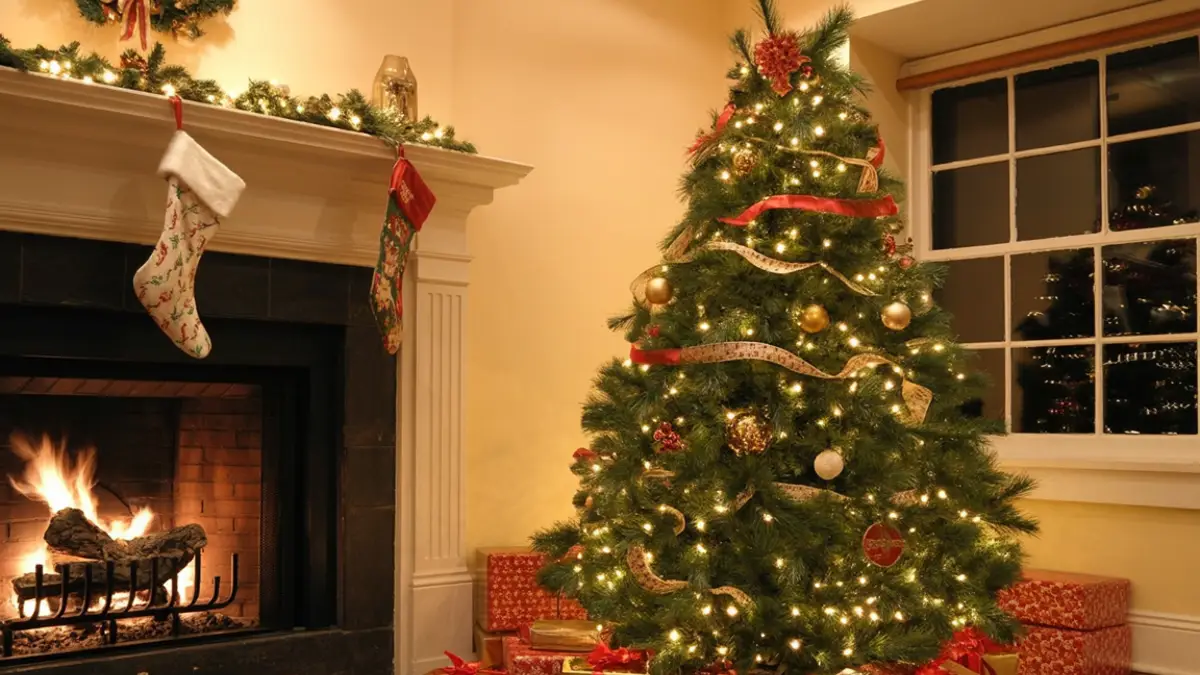 Traditional Charm - 90s-Inspired Christmas with a Cozy Fireplace