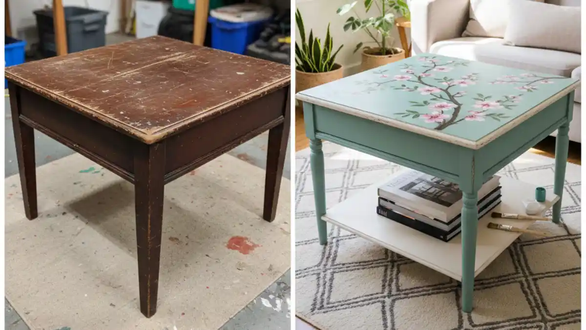 Turquoise & Cherry Blossom Accent Table – A Spring-Inspired Living Room Centerpiece