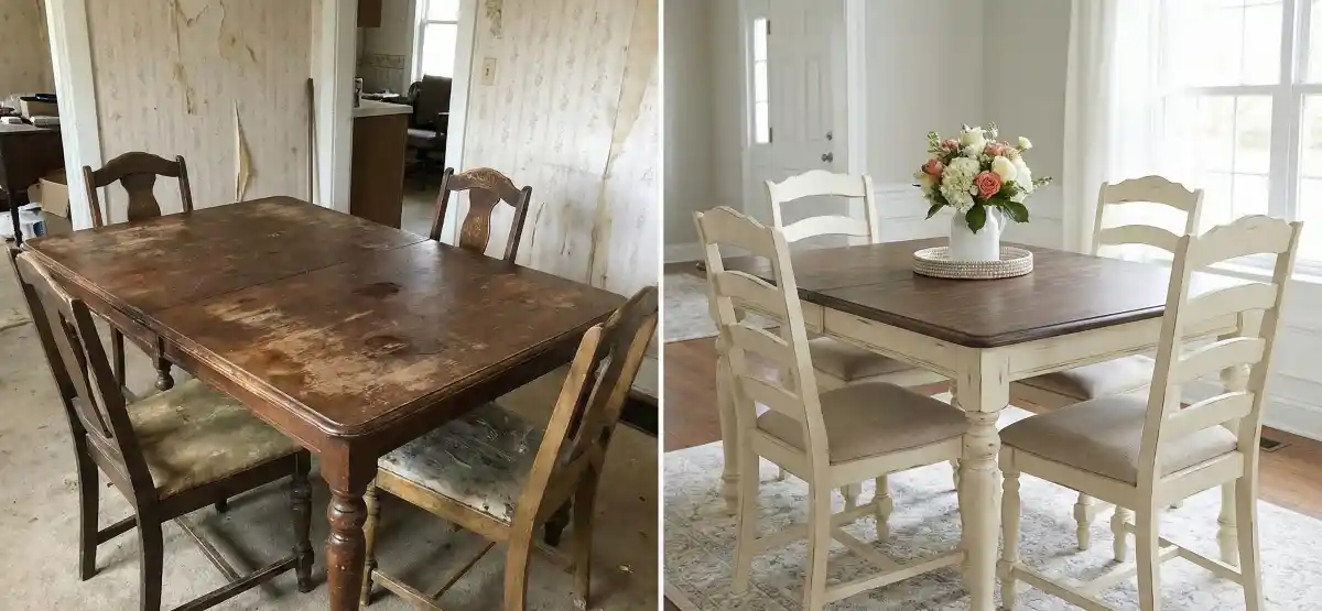 Two-Tone Farmhouse Dining Set – Rustic Elegance for Family Gatherings