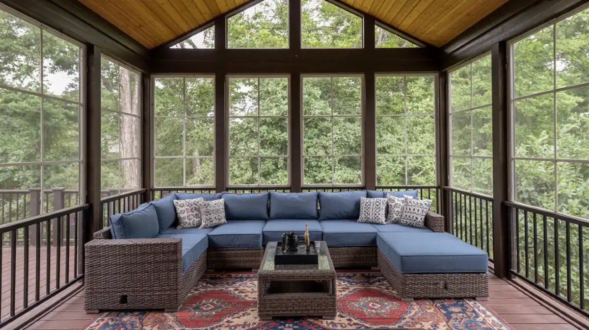 Vaulted Cathedral Porch with Denim Blue Accents - Elevating Outdoor Living