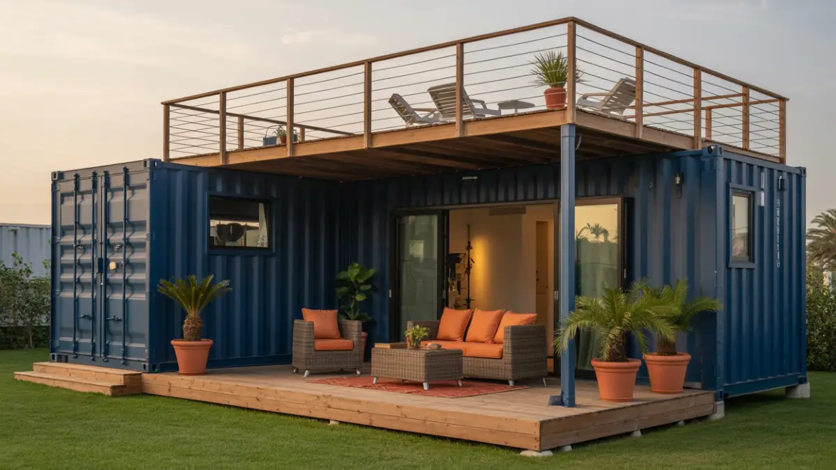 Vibrant Patio & Rooftop Retreat – Bold Outdoor Living for Container Homes