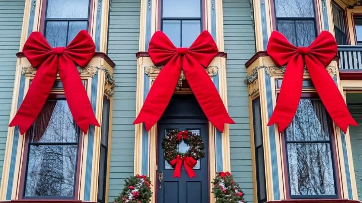 Victorian Charm Exterior - Using Bold Red Bows for Maximum Curb Appeal