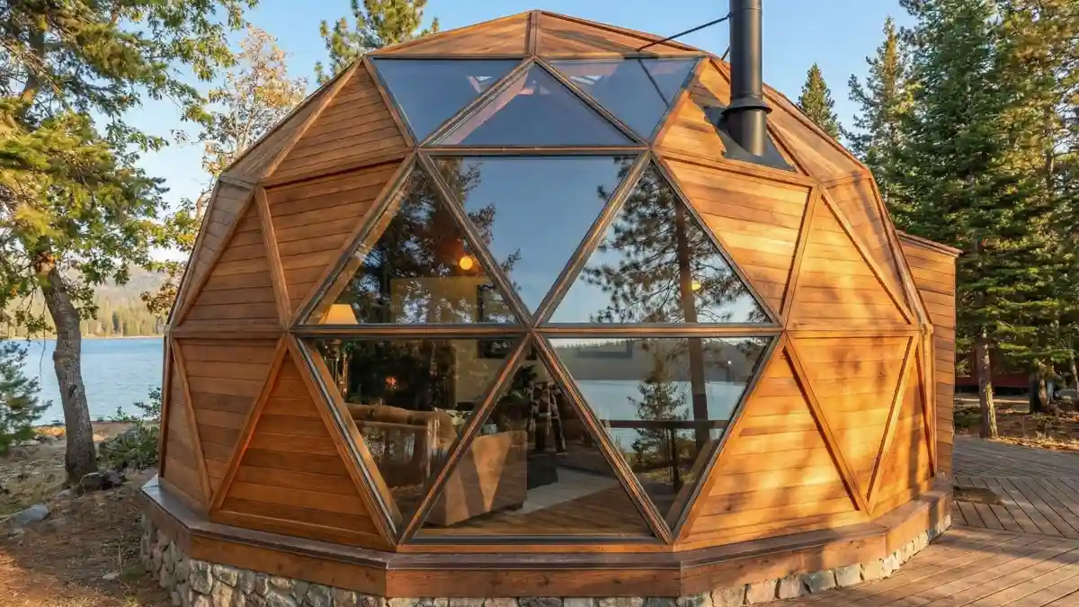 Vintage Plywood and Rust Lounge – A Retro Take on Geodesic Cabin Living