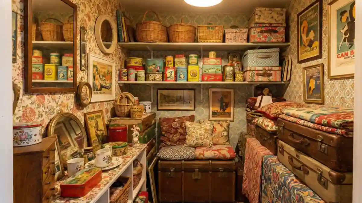 Vintage Tin and Suitcase Walk-In – Turning Storage into a Time Capsule
