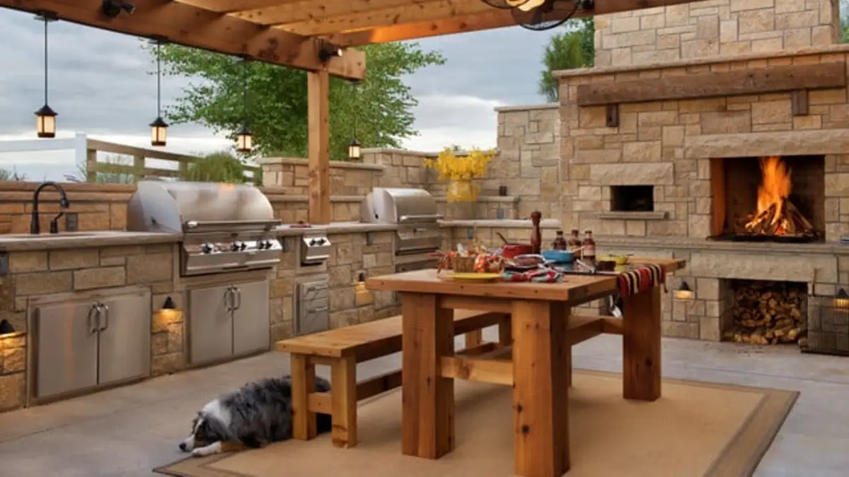 Warm Stone & Pergola Kitchen