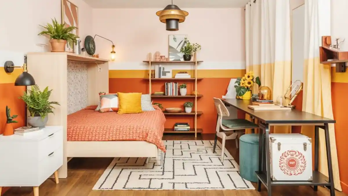 Warm Sunset Boho Studio – The Horizontal Murphy Bed Solution for Narrow Footprints