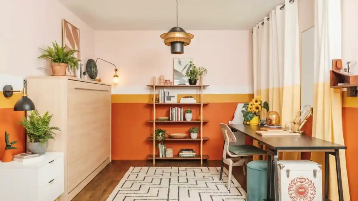 Warm Sunset Boho Studio – The Horizontal Murphy Bed Solution for Narrow Footprints