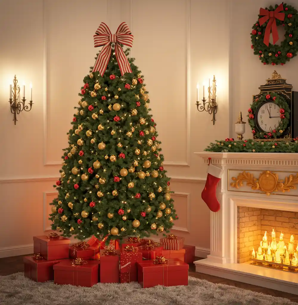 Warm Traditional Christmas Room - Elevating Classic Decor with Statement Bows