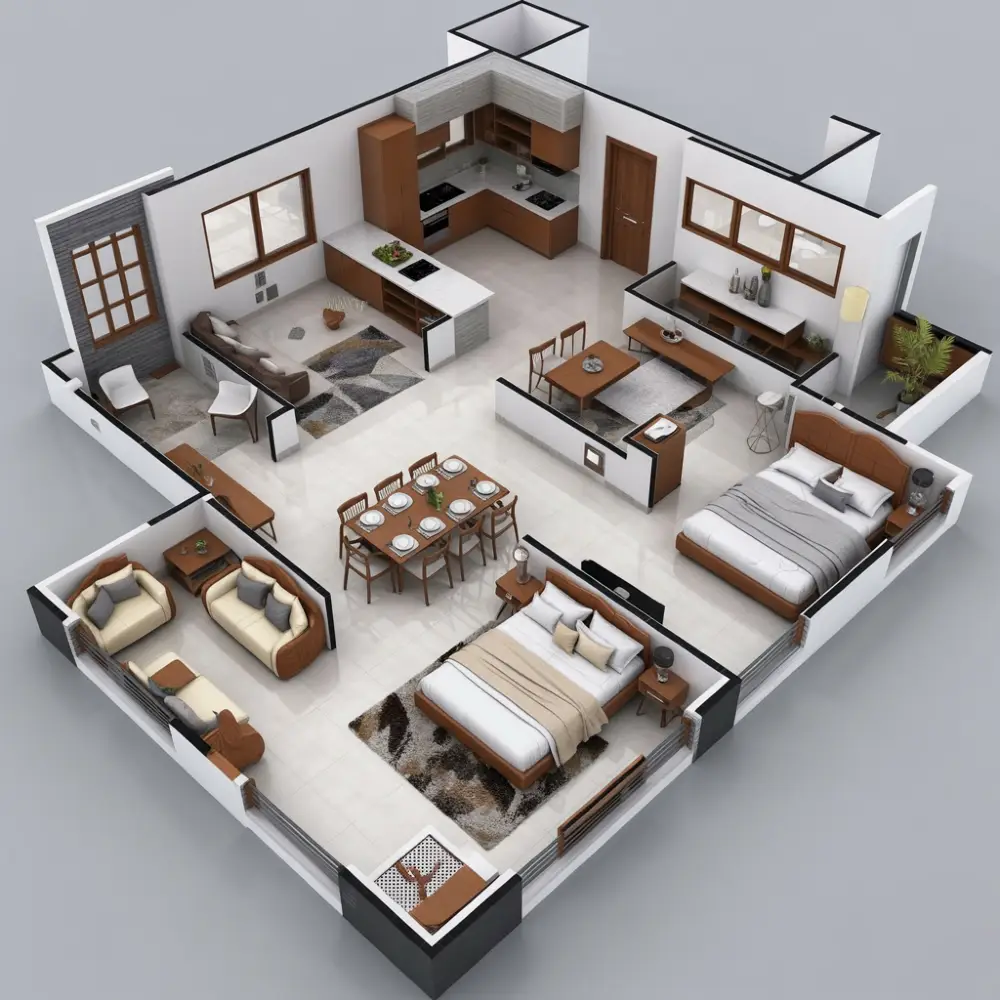 Warm Walnut Harmony – Two-Bedroom Tiny Home with Modern Flow