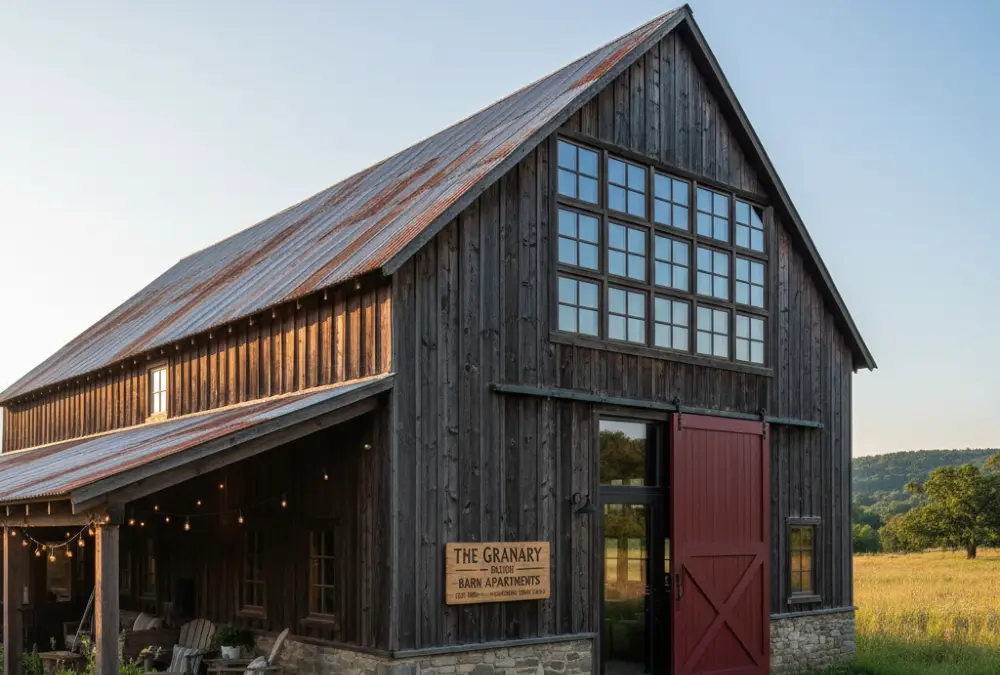 Weathered Wood and Grid Windows - Exterior Barn Conversion