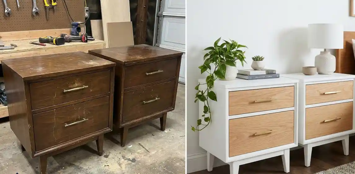 White & Natural Wood Mid-Century Nightstands – A Scandi-Style Bedroom Refresh