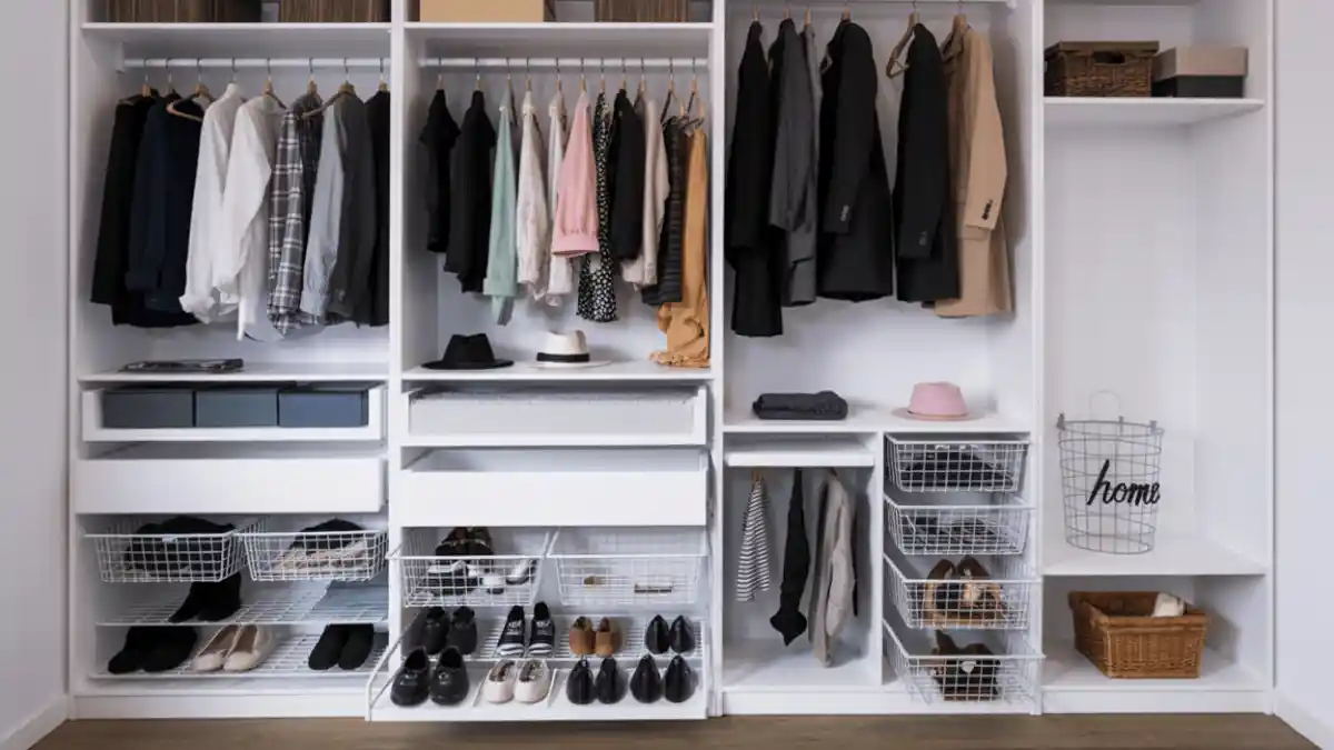 Arctic White Modular Haven – Streamlining Wardrobe Storage for a Distraction-Free Workspace