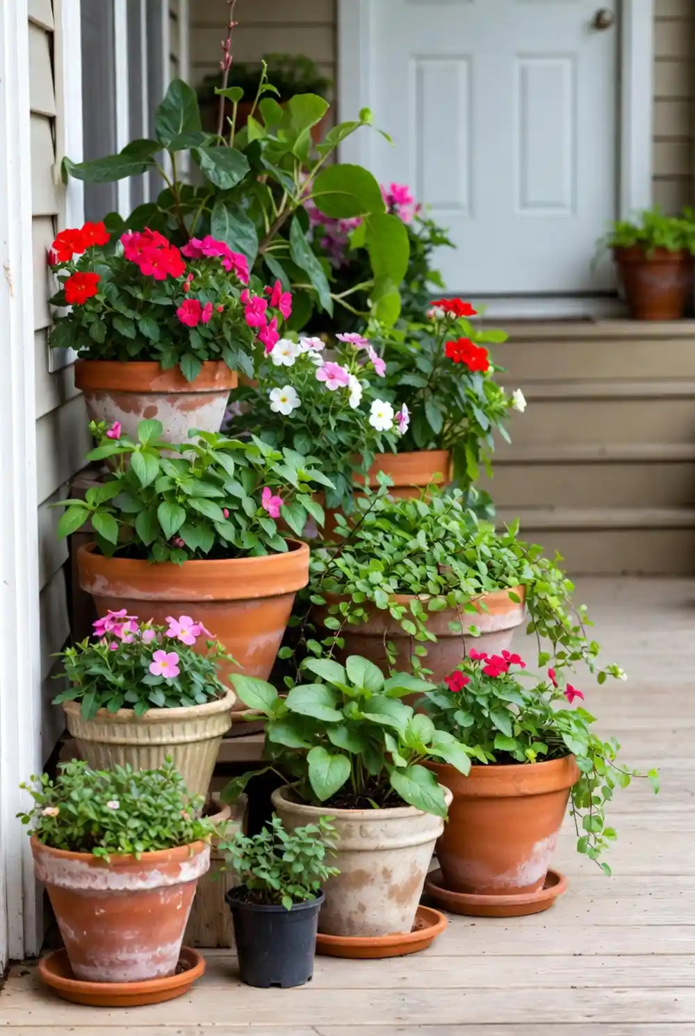 Berry Bright Terracotta Porch – Layering Impatiens for Curb Appeal
