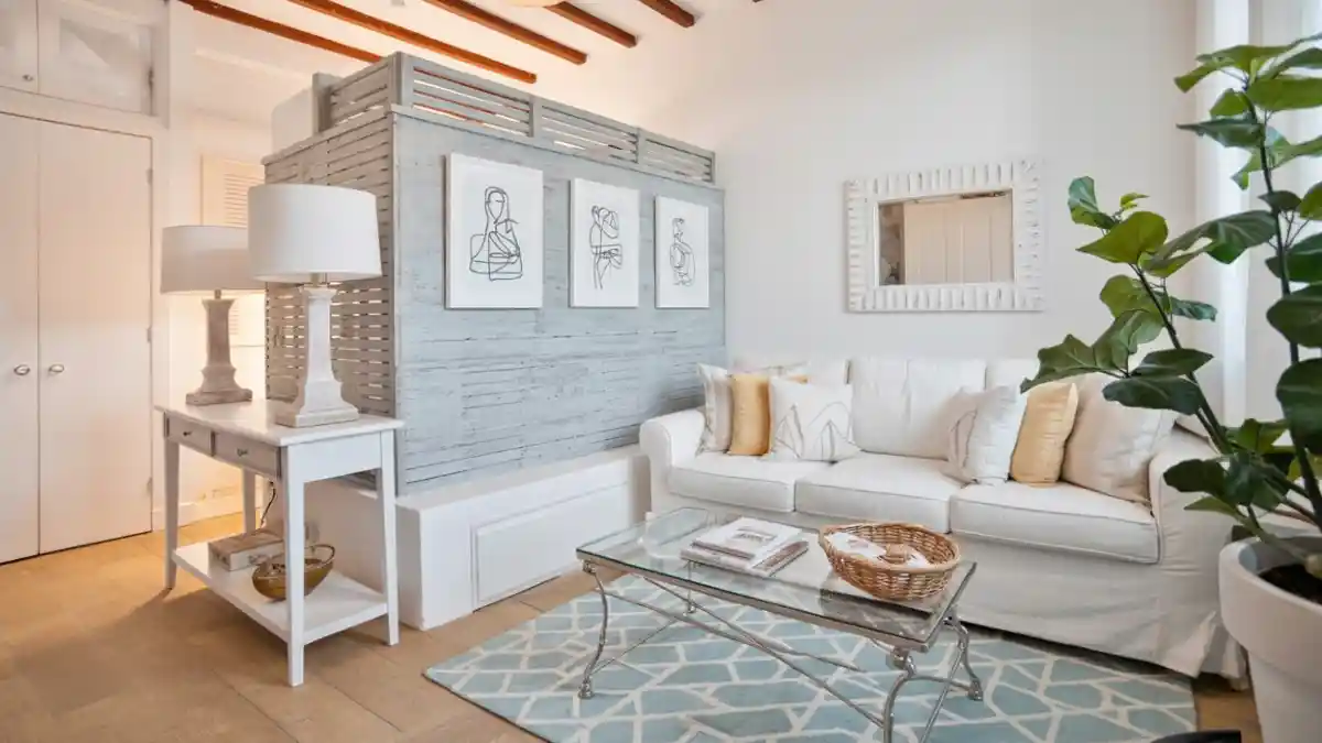 Breezy Coastal Shutter Partition – Defining Space with Relaxed Charm