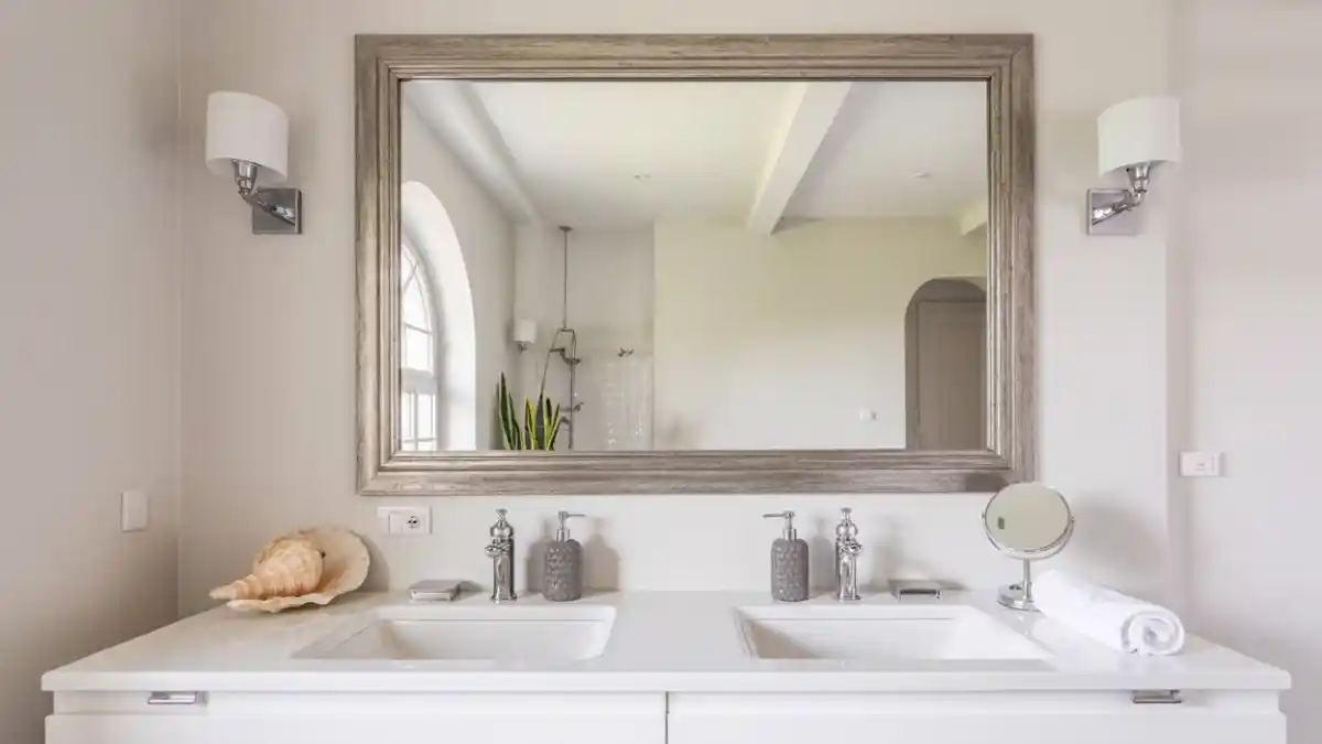 Brushed Nickel & Crisp White – Sleek Modernity for a Bright Bathroom
