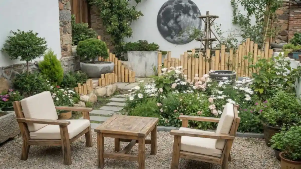 Celestial Observatory Garden - Moon-Inspired Landscaping with Bamboo and White Blooms