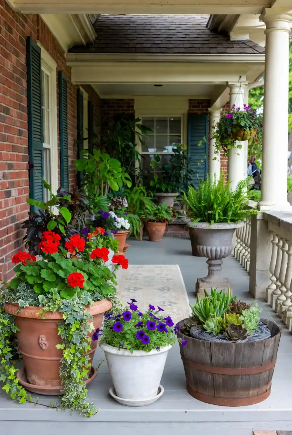 Classic Brick and Bloom Veranda – Timeless Porch Pot Styling