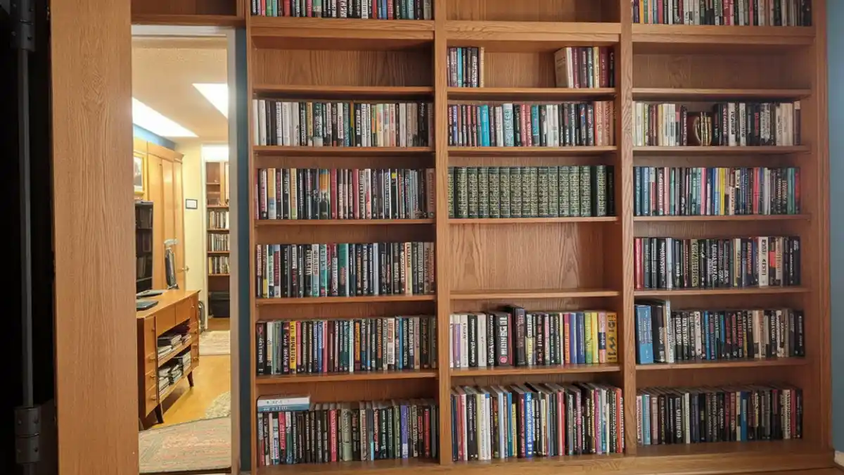 Classic Honey-Oak Library Wall – A Secret Study Entrance for the Modern Bookworm