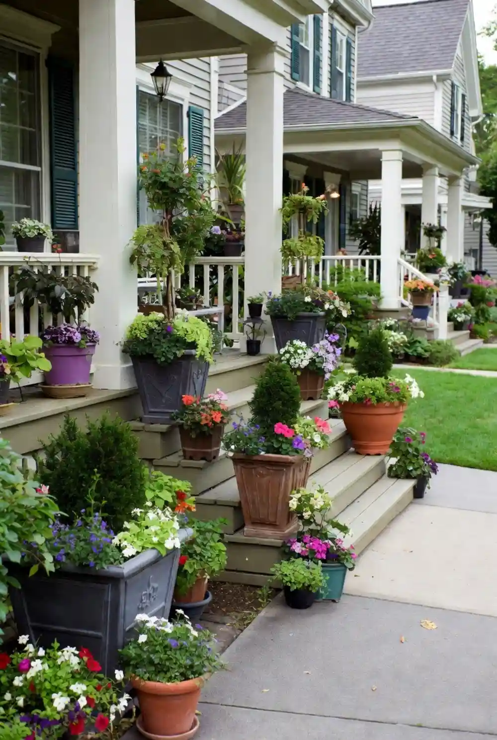 Classic Slate and Topiary Entrance – Formal Porch Styling with a Soft Touch
