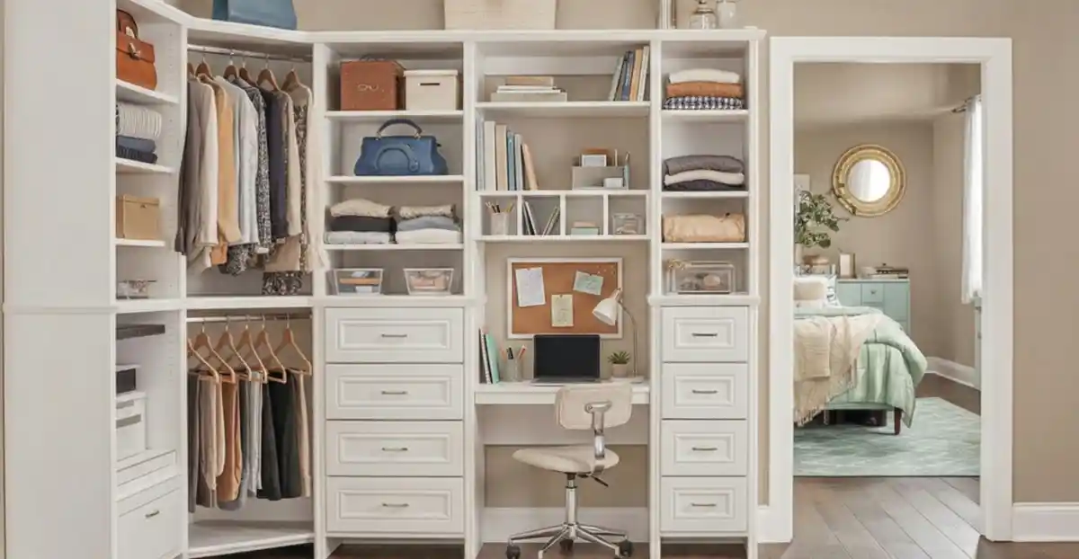 Classic White Corner Haven – Maximizing Vertical Space for a Seamless Cloffice Transition