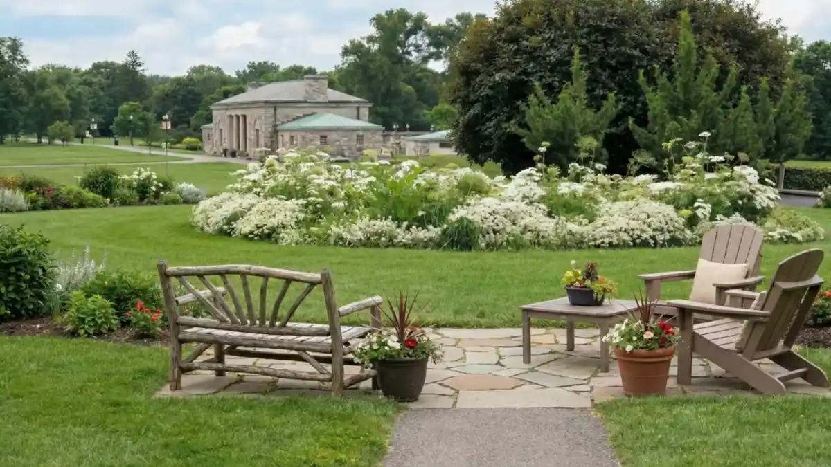Cloud-White Border Against Dramatic Copper Foliage – A Moon Garden Masterpiece in Contrast