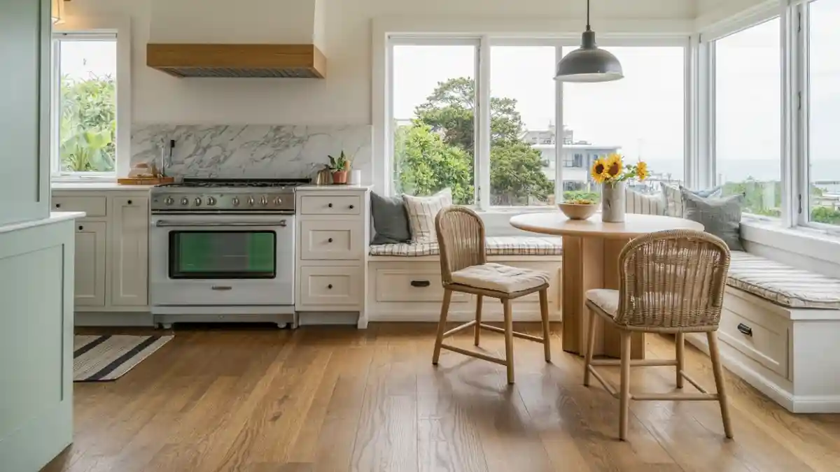 Coastal Farmhouse Panoramic Nook – Scenic Seating with Storage Smarts