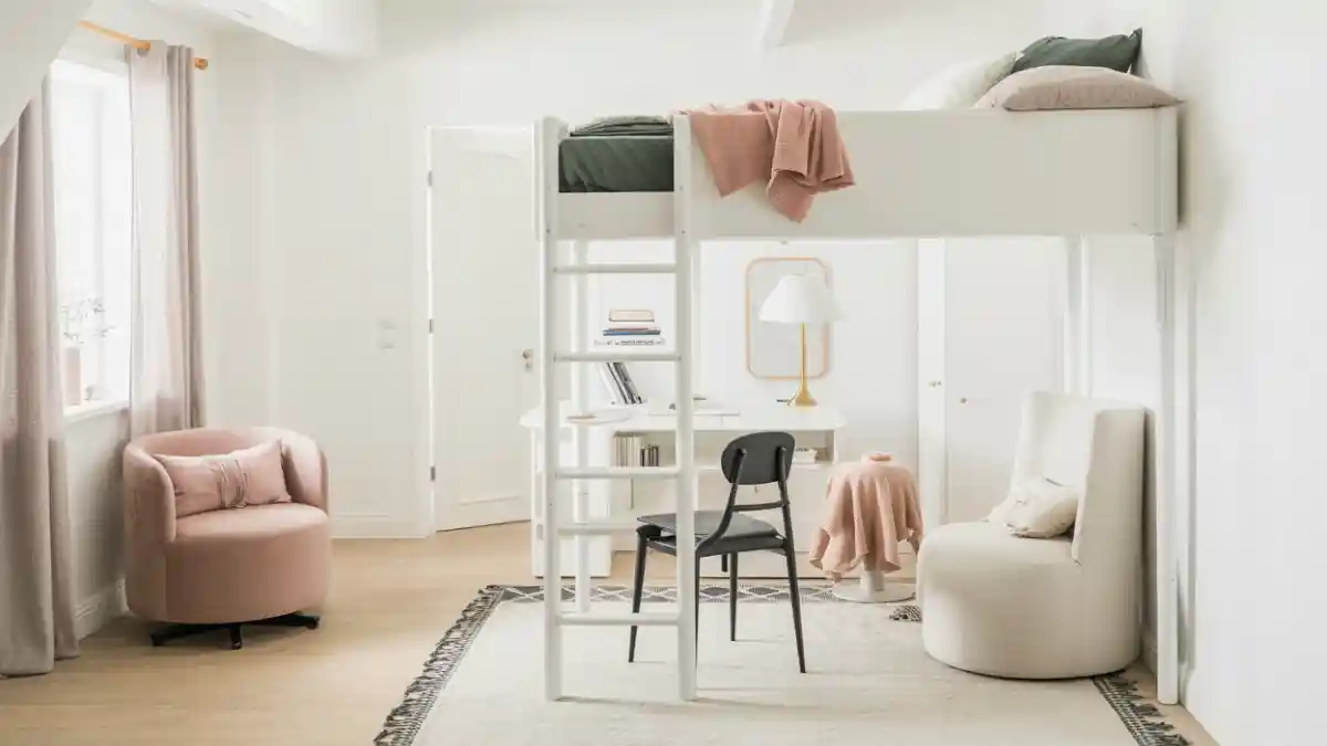 Crisp White & Blush Scandi-Loft – Multifunctional Zoning for the Modern Minimalist