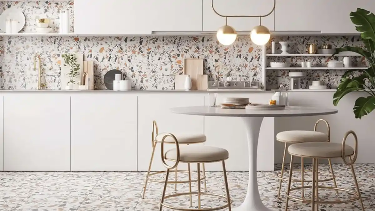 Gilded Confetti Minimalism Kitchen – A Full-Scale Terrazzo Takeover