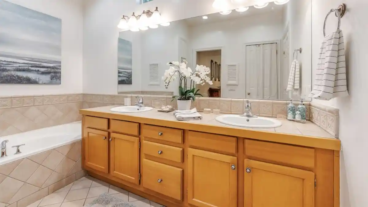 Golden Oak Blank Canvas Bathroom - A Prime Candidate for a Moody Charcoal Refresh