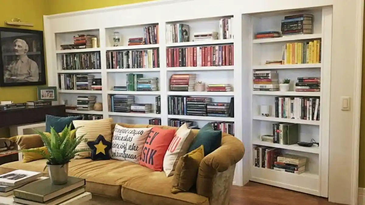 Golden Velvet & White Library Lounge – A Classic Bookcase Door Reveal