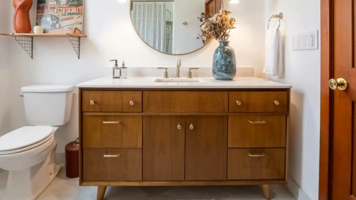 Golden Walnut & Vintage Soul Bathroom – The "No-Paint" Transformation