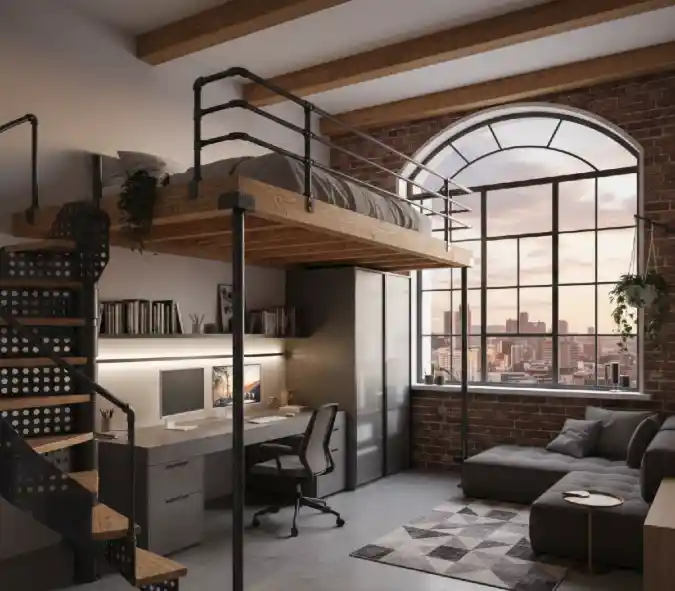 Industrial Iron & Brick Loft Bed – Urban Sophistication for Vertical Living