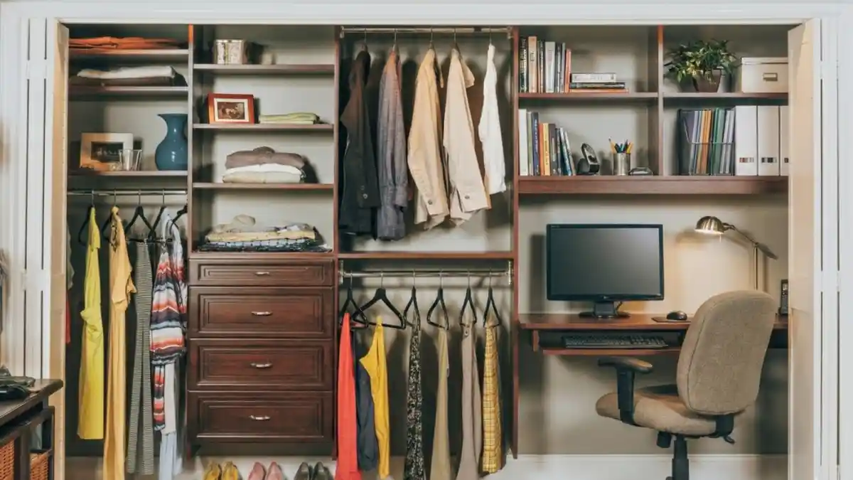 Mahogany Masterpiece Storage Wall – Structuring Your Cloffice for Success