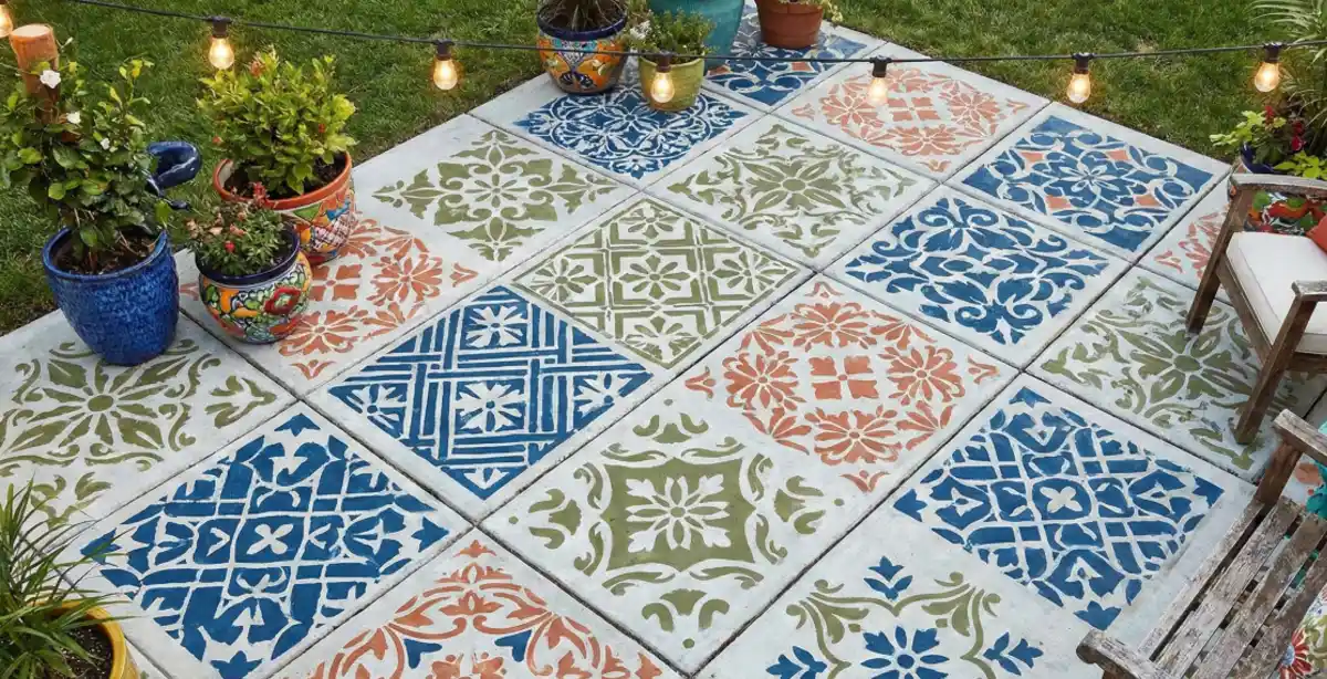 Mediterranean Mosaic Magic – Stenciled Concrete Pavers for a Vibrant Outdoor Escape