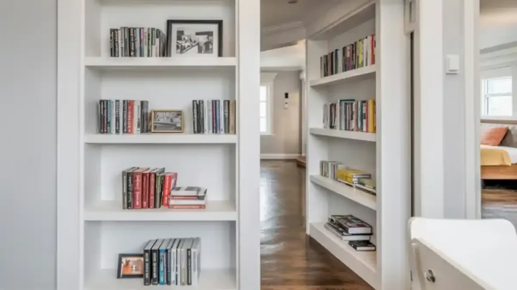 Minimalist White Library Latch – Secret Passage Disguised as Chic Storage