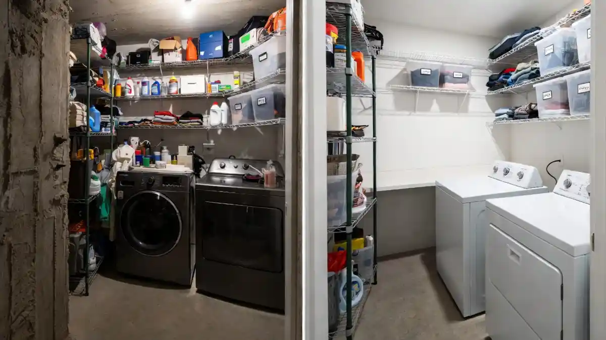 Minimalist White and Wire Organization – A Clean Slate for Basement Chores