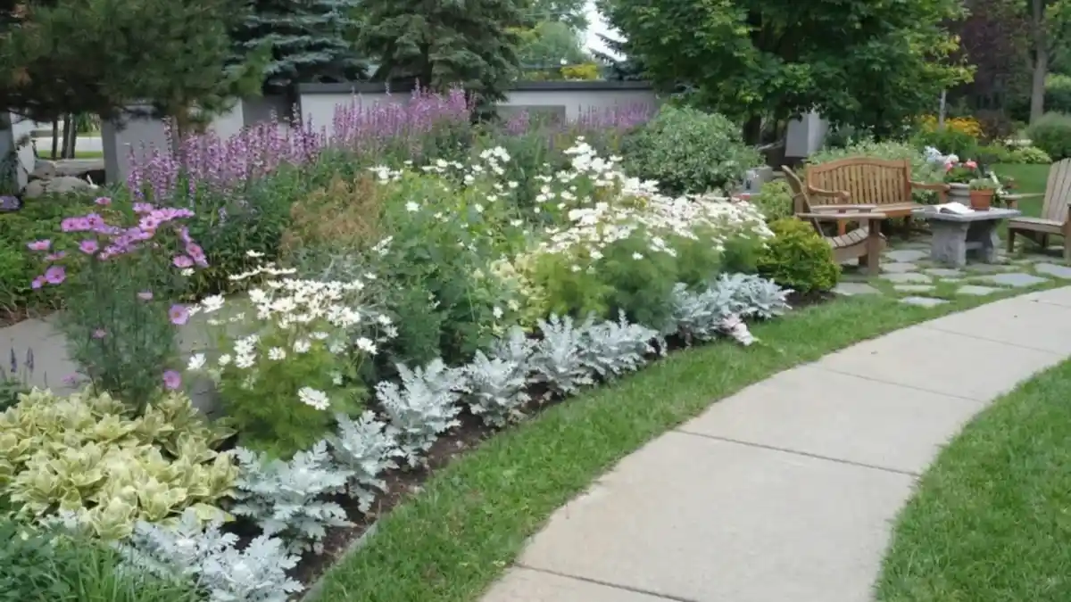 Misty Silver and Airy White Layers - A Luminous Moon Garden Pathway