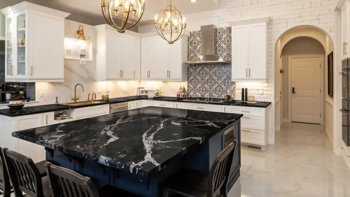 Modern Monochrome Luxury Kitchen – A High-Contrast Masterclass in Pattern Mixing