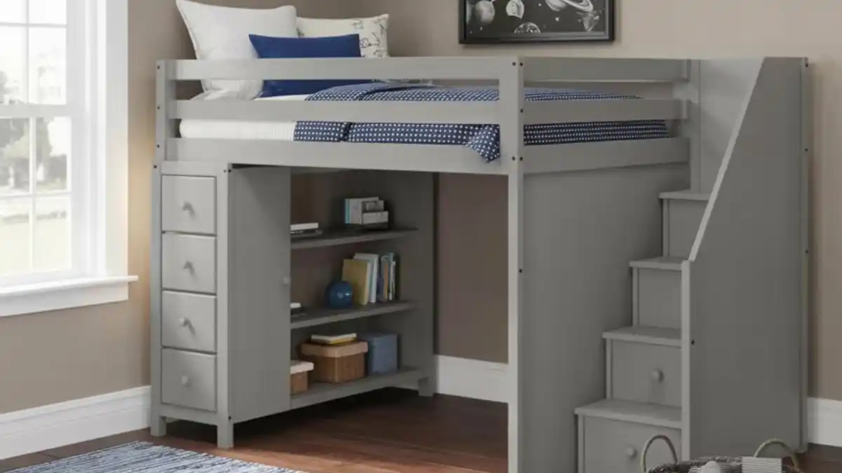 Modern Slate Grey Staircase Loft - A Studio Space-Saver With Built-In Dresser Appeal